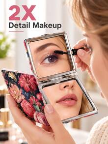 1pc Y2K Floral Portable Makeup Mirror, Double-Sided Folding Pocket Mirror With Magnification, Vintage Floral Print Portable Vanity Mirror, Suitable For Handbag And Travel, Mini Handheld Makeup Mirror For Touch-Ups, Vintage Pocket Mirror Beauty Accessory - Multicolor - View 9
