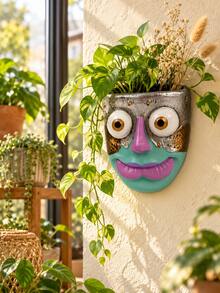 1pc Eclectic Face Wall Vase, Colorful Abstract Human Head Planter, Artistic Hanging Flower Holder For Bedroom Living Room Studio Gallery Wall Decor - Modern - View 10