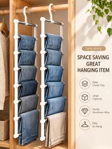 Multi-Layer Foldable Tiered Pants Rack, Space-Saving Non-Slip Multi-Rod Clothing Storage Organizer, Wrinkle-Free Closet Pants Hanger, Suitable For Jeans, Leggings, Trousers, Scarves And Various Home Garments, Storage, Bathroom Accessories - Multicolor - View 4