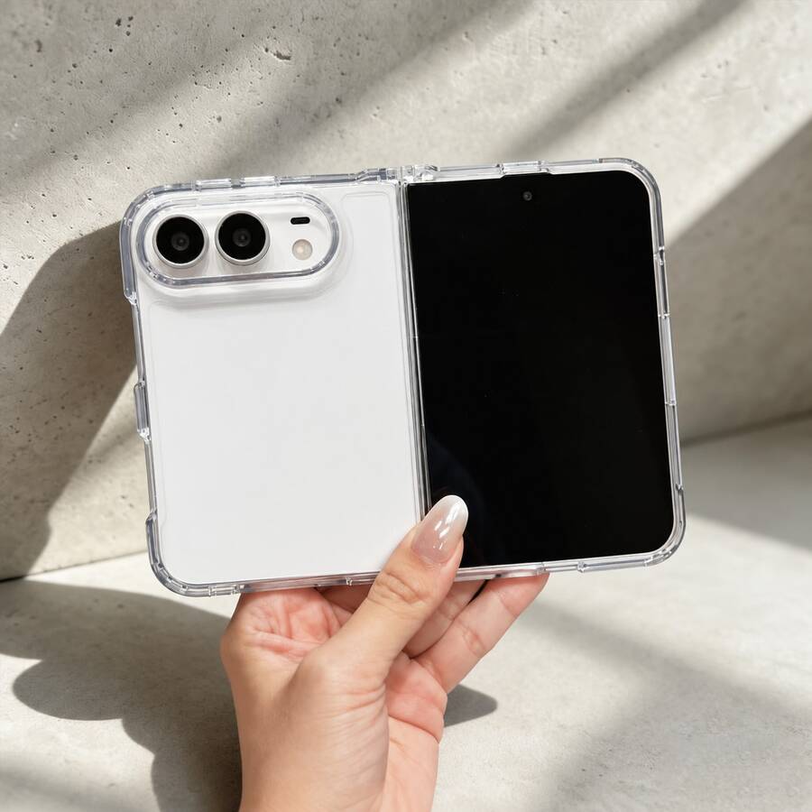 適用於 iPhone 18 Duo 可折疊手機殼,Ins 馬卡龍純色親膚觸感殼,分體雙件式設計,細膩矽膠手感全包防摔防髒,極簡中性保護殼 - 無色 - 查看 1