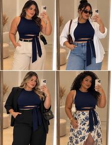 Cropped Regata Laço Plus Size Amarração Lateral Suplex Elegante Chic Confortável Festa Escritorio Noite Casual Estilosa Tendencia Moda Primavera Verão 2026 - bordô - Visão 5