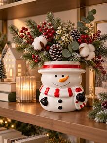 1pc Snowman Shaped Ceramic Vase, Christmas Holiday Decor, Cute Winter Flower Vase For Home Tabletop, Living Room, Bedroom, Shelf, Mantel & Entryway Decoration - Christmas Snowman Vase - View 2