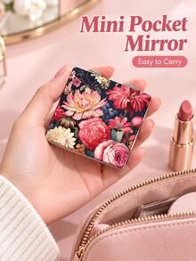 1pc Y2K Floral Portable Makeup Mirror, Double-Sided Folding Pocket Mirror With Magnification, Vintage Floral Print Portable Vanity Mirror, Suitable For Handbag And Travel, Mini Handheld Makeup Mirror For Touch-Ups, Vintage Pocket Mirror Beauty Accessory - Multicolor - View 8