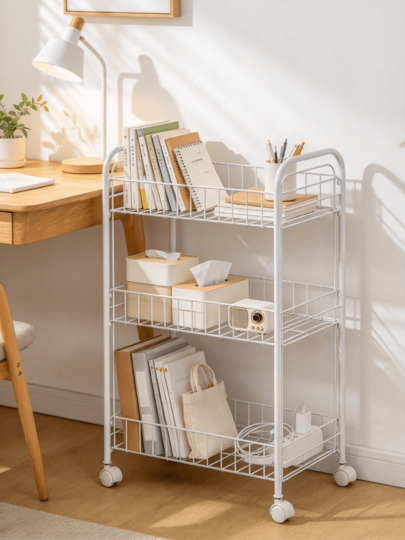 1pc White Storage Organizer, Hollow Grid Design With Handles, Multi-Layer For Classified Storage, Compact Floor Storage Rack, Suitable For Sorting Sundries On Kitchen Countertops