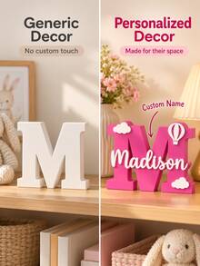 1pc Personalized Custom Name Plate, PVC Name With Exquisite Acrylic Name And Initial Desktop Decor, With Floral, Cloud And Balloon Patterns, Freestanding Bedroom Desk Decoration, Suitable As Birthday And Anniversary Gift For Her - Multicolor - View 8
