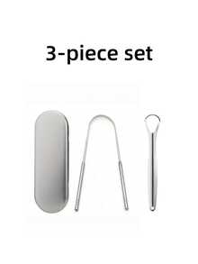 3pcs/2pcs Stainless Steel Tongue Scraper Set, Used To Remove Tongue Coating And Reduce Bad Breath, Oral Hygiene Tool, Easy To Use Oral Cleaning Kit, Tongue Brush, Dental - Silver - View 12