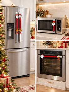 2/4pcs Christmas Handle Covers, Santa Claus Snowman Reindeer Holiday Handle Decor, Suitable For Doors, Refrigerators, Ovens, Microwaves, Cabinets And Drawers Kitchen And Home Holiday Decoration - Multiple Styles - View 5