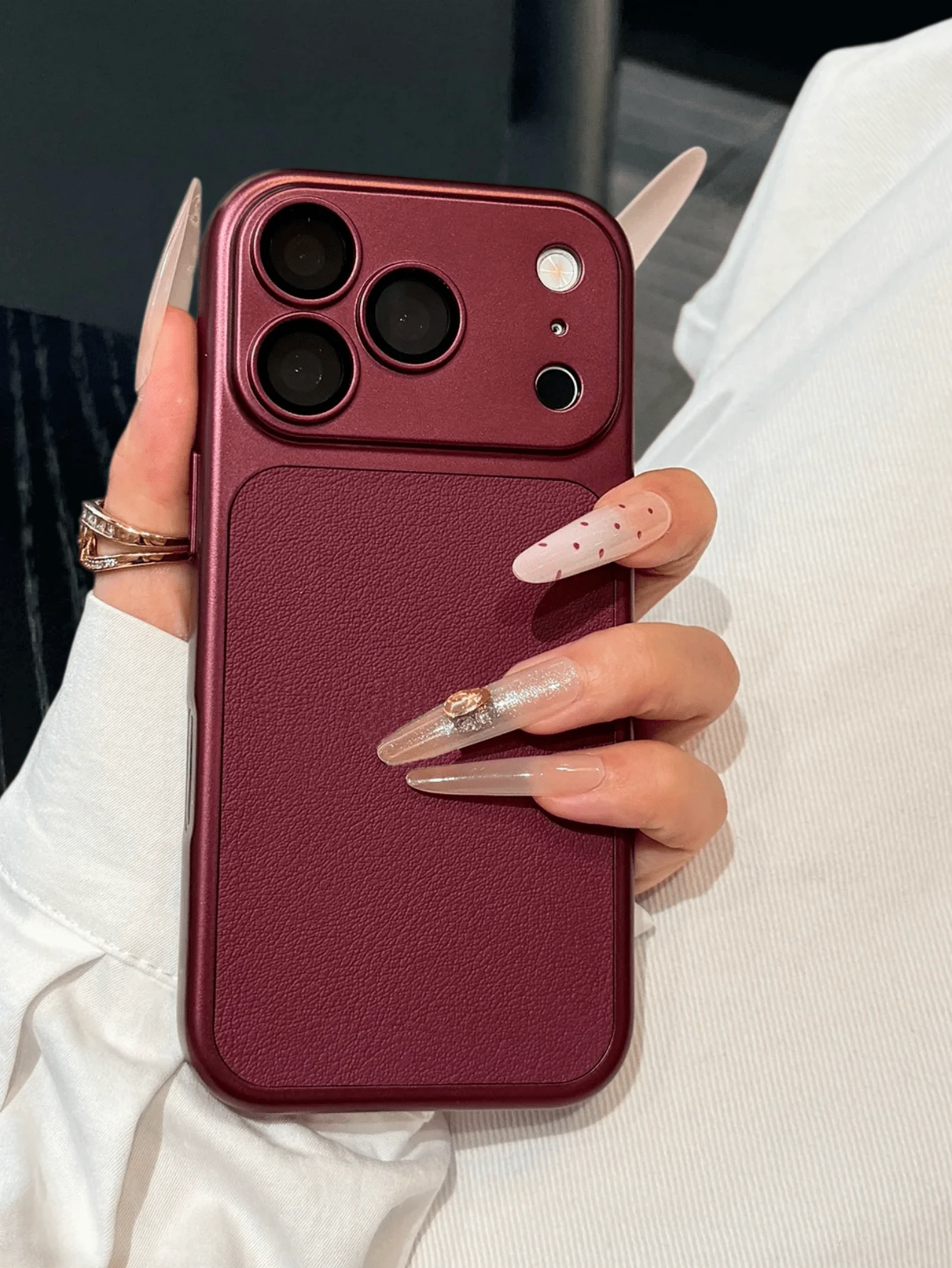 1 PC Cherry Red TPU Case, Metal Frame, Lens Guard, Textured Finish, Daily Use, Gift For Friends Mom Bestie, Compatible With Apple 12 Pro Max, 13 Pro Max, 14 Pro Max, 15, 16 Pro Max, 17 Pro Max, 18 Pro Max, S26U, S25, S24, S23, S22, S21, A57, A37, A16, A17