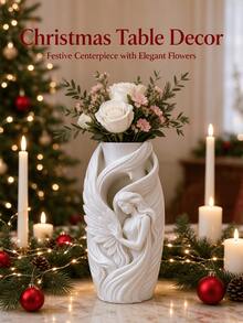 3D Embossed Angel Statue Vase, Curved Wing Sculpture Flower Pot, Luxury Desktop Decor, Suitable For Christmas, Bedroom Vanity And Home Decoration - 1PC - View 1