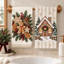 2pcs/Set Christmas Pattern Kitchen Towels, Towel Set, Christmas Gift And Housewarming Gift, Decorative Kitchen Tableware, Dishcloth, Suitable For Dishwashing, Hand Drying, Cleaning And Drying, Countertop Cleaning, Tableware Wiping, Kitchen, Dining Room And Holiday Home Decor, Christmas Decoration - Apricot - View 6