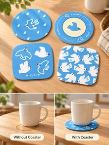Blue Bird Print Table Mat, 4 Design Options, Round & Rounded Square Dining Placemat, Coffee Cup Coaster For Home Decor, Kitchen Table Decor, Room Decor, Christmas Decor, Thanksgiving Table Setting, Autumn Decor, Housewarming Gift - Multicolor - View 6