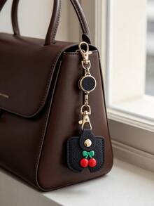 Fresh Cherry Decor Portable Key Pouch, Top Grain Leather Texture Home Key Case, Unisex Anti-Loss Key Organizer Bag, With Retractable Hook For Easy Carrying, Compact And Exquisite Design, Easily Store Home Keys, Sturdy Metal Buckle Not Easily Detached, Cute And Sweet Style, Practical For Daily Use - Multicolor - View 2