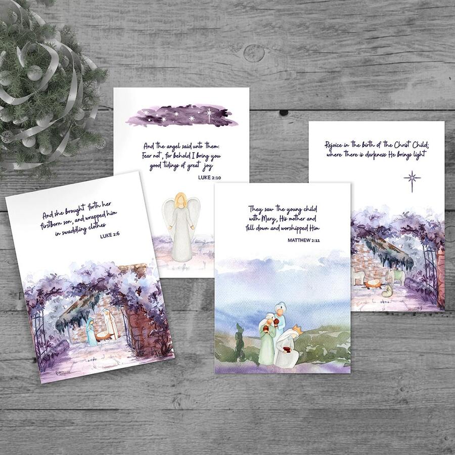 Religious Christmas Cards Set, Watercolor Christian Nativity Christmas Greeting Cards With Envelopes, Bible Verses Scripture Holiday Notes Pack - View 1
