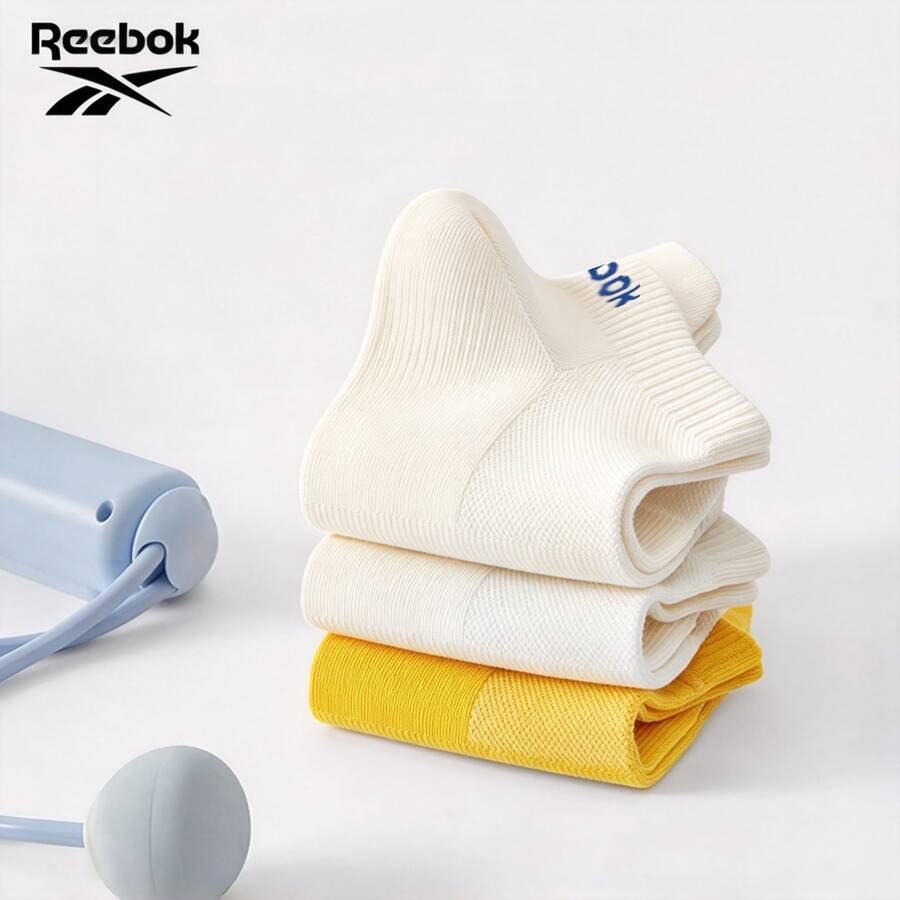 Reebok Mesh Breathable Sports Boat Socks 3 Pairs Set Low-Cut Non-Slip Sweat-Absorbent Durable Running Fitness Short Socks - White - View 1