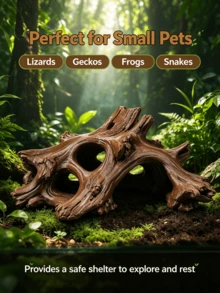1pc PETG Material 3D Printed Reptile Hide Cave, Driftwood Cave Decor, Small Fish & Shrimp Hideout, Sinkable, Suitable For Gecko, Lizard, Frog, Small Snake, Reptile Tank Decoration - View 4