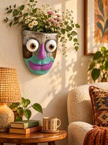 1pc Eclectic Face Wall Vase, Colorful Abstract Human Head Planter, Artistic Hanging Flower Holder For Bedroom Living Room Studio Gallery Wall Decor - Modern - View 8