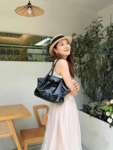 Spring/Summer New Shell Women's Bag Hana Large Capacity Tote Bag, Commuter Shoulder Bag, Handbag, Versatile Multi-Functional Dumpling Bag For Shopping, Travel, Beach - Black - View 5