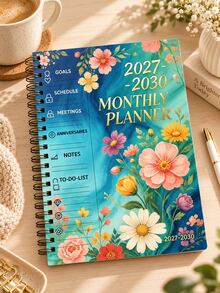 1pc 2027-2030 Monthly Planner,Floral Spiral Notebook,48-Month Calendar Planner Notebook Monthly/Weekly/Daily Planner 2027 Long-Term Schedule Book Suitable For Goals,Work Meetings, School Schedules,Appointments And To-Do Lists,Office Desk Accessories - Multicolor - View 16