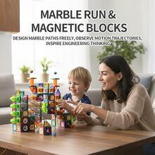 Colorful Magnetic Tiles Ball Track Building Blocks DIY Assembly Slide Pipe Puzzle Toy For Children Early Learning Brain Training Tool Suitable For Boys And Girls 3 Years And Above Stress Relief Creative Construction Game Summer Birthday Holiday Back To School Gift - Multicolor - View 1