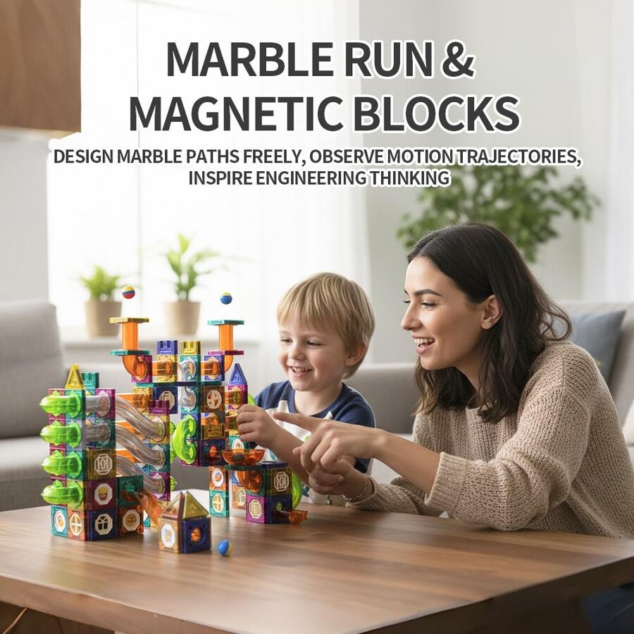 Colorful Magnetic Tiles Ball Track Building Blocks DIY Assembly Slide Pipe Puzzle Toy For Children Early Learning Brain Training Tool Suitable For Boys And Girls 3 Years And Above Stress Relief Creative Construction Game Summer Birthday Holiday Back To School Gift - Multicolor - View 1