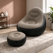 Sofa Lipat Portabel untuk Berkemah di Luar Ruangan dengan Sandaran Kaki, Kursi Bean Bag Tiup, Sofa Lipat Portabel dengan Sandaran Kaki, Kursi Bean Bag Bulat Lembut Lipat, Kursi Santai Multifungsi Satu Lapis untuk Ruang Tamu, Kamar Tidur, Balkon, Kantor, Asrama, Piknik, Sofa Nyaman untuk Hadiah Rumah - Model baru - View 2