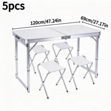 Folding Table And Chair Set, Foldable Handheld Table With Four Folding Stools, Lightweight & Easy To Store, Outdoor Picnic And Stall Table, Suitable For Camping, Markets And Casual Outdoor Dinners Mesa Plegable - Multicolor - View 11