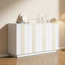 Wohnzimmer-Sideboard & Aufbewahrungsschrank mit 4 Türen, 35x140x70 cm, Design mit vergoldeten Linien, verstellbare Trennwände, Kommode, Buffet, Kabinett, Weiß/Gold, für Wohnzimmer, Schlafzimmer, Flur & Esszimmer - Weiss - Übersicht 4