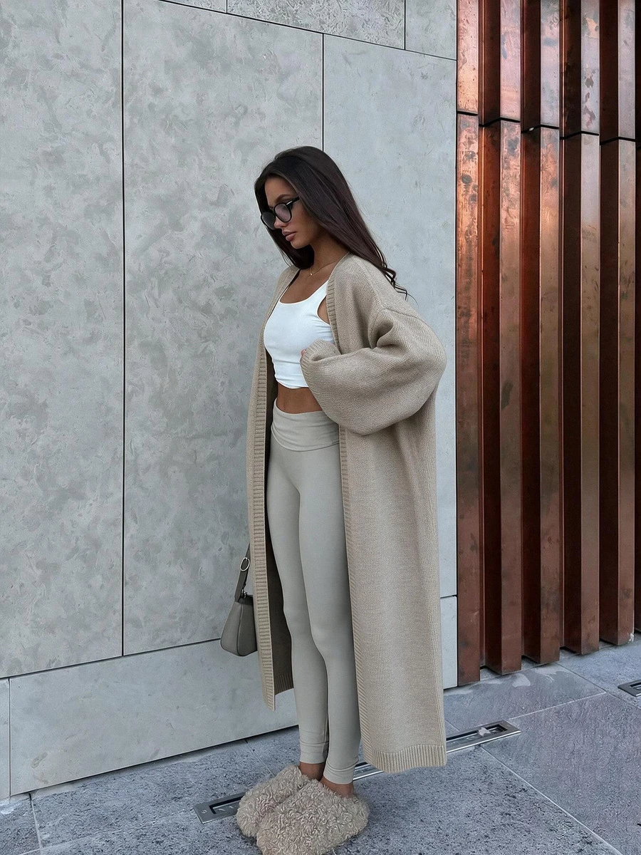 FOR BEAUTY Autumn/Winter Y2K Women's Solid Color V-Neck Knit Cardigan, Loose Fit Soft Casual Fashion Mid-Length Top For Office Commute And Fall - Tulip - View 1