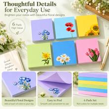 6/12PCS Floral Sticky Notes Set, Tearable Notepads, Aesthetic Colorful Ins Style Memo Pads, Journal Planner Stickers, Office & Student Stationery, DIY Scrapbooking Hand Account Supplies - Multicolor - View 5