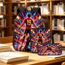 Neon Glow Line #19 Player Print 3 Pieces Set: Large Capacity Backpack + Crossbody Bag + Pencil Case, Adjustable Breathable Shoulder Straps, Modern Fashion Art Style Fan Sports Commute Storage Set - Printed Bag - View 8
