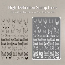 French Manicure Stamping Plates, High-Quality Aesthetic, Delicate Patterns Easy To Transfer, With Backing Plate, Suitable For Halloween Atmosphere Nails, Suitable For Nail Salons, Home Creation, Nail Practice, Quickly Complete Various French Nail Art Designs - Multicolor - View 5