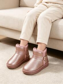 Pink Fleece Lined Ankle Snow Boots Toddler & Big Girls Adjustable Buckle Non-Slip For Fall Winter School Casual Outdoor Daily - Pink - View 24