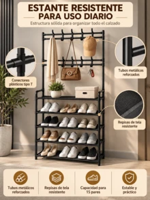 3 In 1 Shoe Rack And Coat Rack,Storage Shelf Layers Shoe Rack,Detachable Shoe Storage Organizer,Easy Assembly Shoe Holder For Entryway,Hallway, - Black - View 3