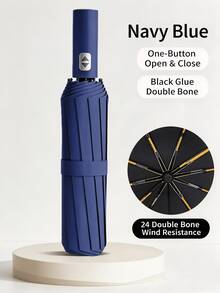 24 Double Bone Automatic Folding Umbrella, Black Glue Coating, One Button Open Close, Windproof Rainproof Sun Shade, Portable For Daily Commute Outdoor Travel - Multiple Styles - View 23