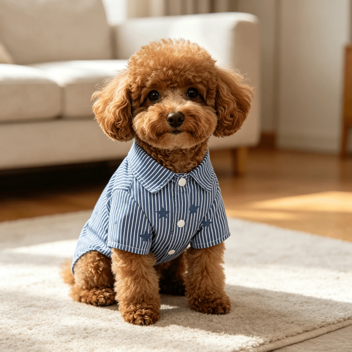 1pc Striped Star Print Pet Shirt, Collared Design Breathable Dog Top, Versatile Pet Apparel For Daily Walks, Outings And Parties - Navy Blue - View 1