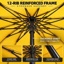 125cm Extra Large Inverted Folding Umbrella, 12-Rib Reinforced Windproof Folding Umbrella, Portable Car Travel Umbrella, Unisex Rain And Sun Protection Umbrella - Yellow - View 6