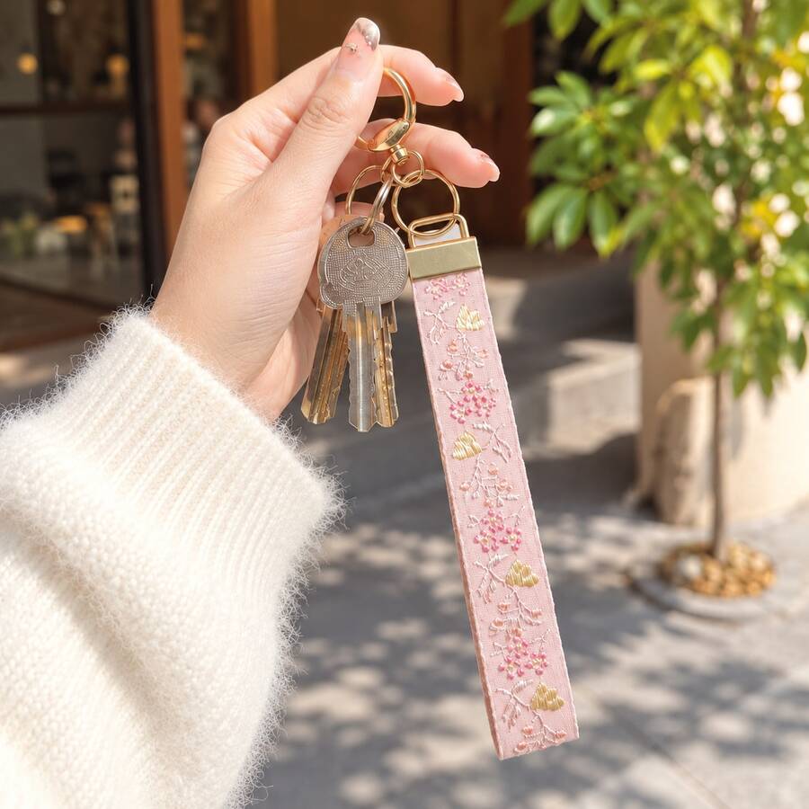 1個鋅合金鑰匙圈 鑰匙鏈 包包吊飾 女款禮物 雙層緞帶鑰匙圈 編織掛繩鑰匙圈 鑰匙鏈配件 手腕帶鑰匙圈 印花緞帶鑰匙圈 女款汽車鑰匙圈 女款包包吊飾鑰匙圈 通用鑰匙圈 女款時尚鑰匙圈 - 粉色 - 查看 1