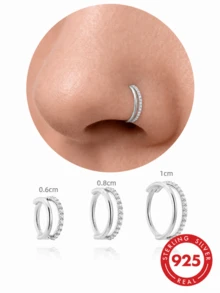 1件 925純銀 CZ 鼻環 6-10mm 多尺寸 低過敏性身體穿刺飾品 圓環耳環 男女適用 日常配戴與禮物 - 銀色 - 查看 1
