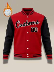 Personalized Baseball Jacket Custom Men's Women's Casual Baseball Letter Jacket Print Letter Number Suitable For Winter, Gift Sports Red - Red - View 3