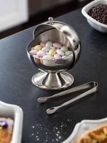 1pc Stainless Steel Roll Top Sugar Jar, Mirror Polished Spherical Sugar Box & Candy Dish With Rotating Lid, Wide Mouth Design, Stable Base, Suitable For Saudi National Day, Halloween, Christmas, Ramadan, Eid, Coffee Bar And Tea Table - Multicolor - View 5