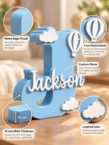 1pc Personalized Custom Name Plate, PVC Name With Exquisite Acrylic Name And Initial Desktop Decor, With Floral, Cloud And Balloon Patterns, Freestanding Bedroom Desk Decoration, Suitable As Birthday And Anniversary Gift For Her - Multicolor - View 7