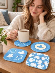 Blue Bird Print Table Mat, 4 Design Options, Round & Rounded Square Dining Placemat, Coffee Cup Coaster For Home Decor, Kitchen Table Decor, Room Decor, Christmas Decor, Thanksgiving Table Setting, Autumn Decor, Housewarming Gift - Multicolor - View 3