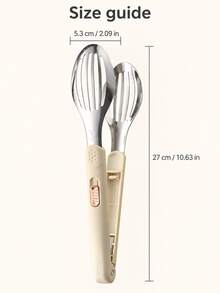 1pc Stainless Steel Multi-Function Food Tongs With Sliding Lock, Non-Slip Heat-Resistant Handle, Slotted Spatula And Turner, Suitable For Steak, Burger, BBQ, Grilling, Frying, Pancake, Bread, Salad And Serving, Cream Color Kitchen Cooking Utensil, Suitable For Daily Meal Preparation - View 12