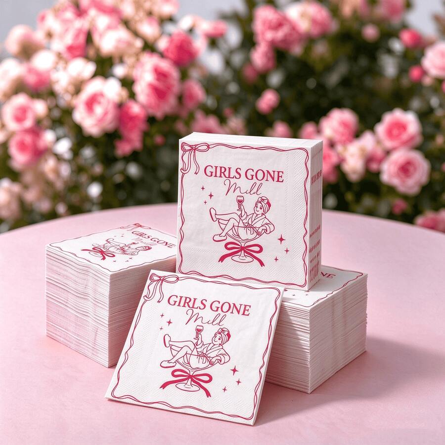 20pcs/40pcs Disposable Cocktail Napkins, Pink Pattern Paper Napkins, Suitable For Bachelorette Party, Pajama Spa Party And Girls Night Out Table Decor - Party Napkins - View 1