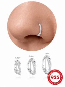 1件 925純銀 CZ 鼻環 6-10mm 多尺寸 低過敏性身體穿刺飾品 環狀耳環 男女適用 日常配戴與禮品 - 銀色 - 查看 1