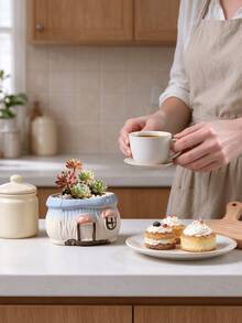 Cute Cartoon Succulent Pots, 5 Styles Ceramic Plant Pots, Mushroom House & Fruit Pattern Mini Flower Planters, Desktop Decorative Plant Containers, Christmas Home Decor Gift (Plants Not Included)Christmas Gift - Multiple Styles - View 7