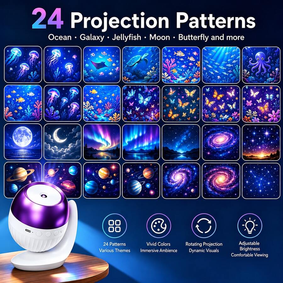Galaxy Projection Night Light, Adjustable Focus USB Starry Sky Projector, Includes 24 Slides, 360° Plug & Play High Definition Starry Sky Projector, Suitable For Bedroom And Car, Adjustable Brightness - Multicolor - View 1
