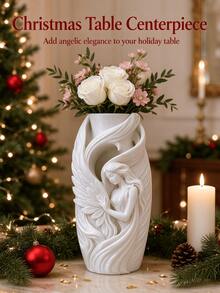 3D Embossed Angel Statue Vase, Curved Wing Sculpture Flower Pot, Luxury Desktop Decor, Suitable For Christmas, Bedroom Vanity And Home Decoration - 1PC - View 13