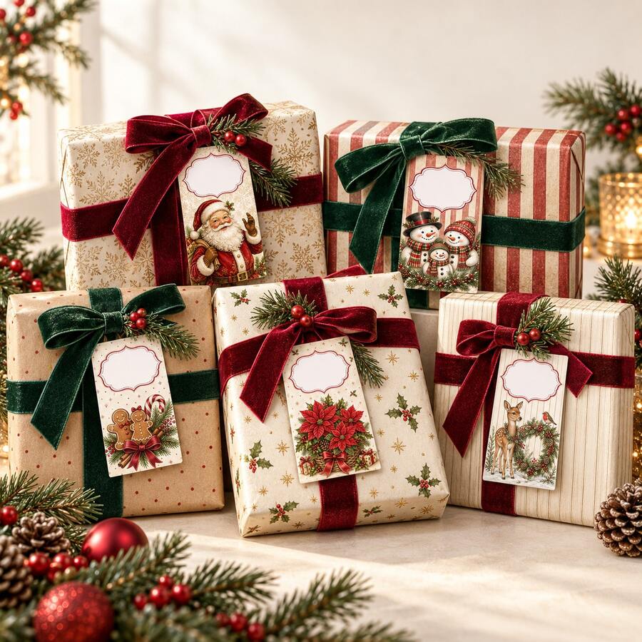 25/5 Pcs Christmas Gift Tags & Place Cards Set - Festive Xmas Paper Hang Tags For Holiday Present Wrapping, Advent Calendar DIY Craft Decor, Table Seating Cards, Stocking Stuffers &Winter Party Supplies - A - View 1