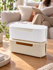 Minimalist Rounded Rectangle Design With Vertical Stripes, Hidden Cable Management Box With Lid And Cable Openings, Desktop Storage Organizer For Power Strips, Chargers And Cables, Suitable For Home Office, Study, Bedroom And Living Room, All Season - Multicolor - View 7